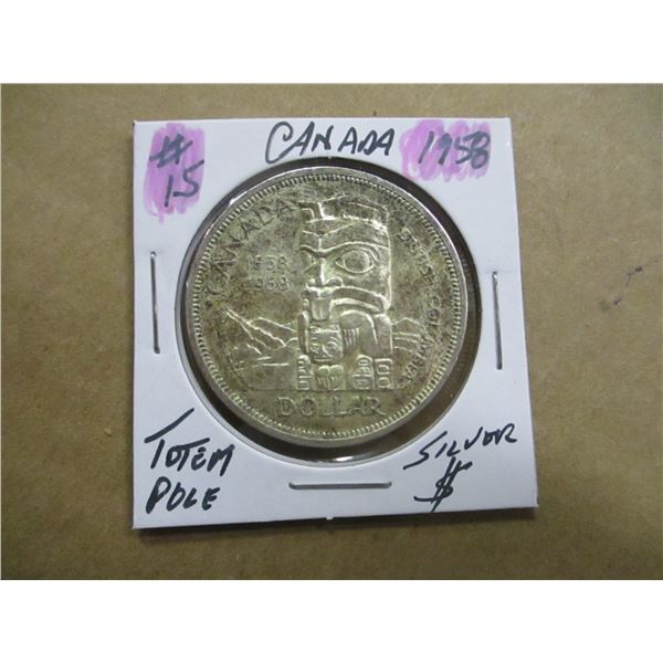 1958 BC TOTEM POLE CANADA SILVER DOLLAR