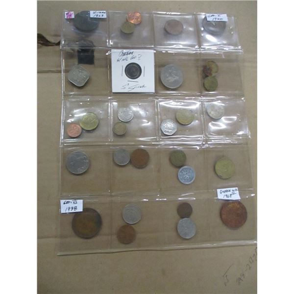 STOCK SHEET OF OVER 20 COLLECTIBLE WORLD COINS
