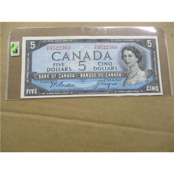 1954 MODIFIED HAIR DOO LEGAL TENDER $5 BILL (BIRD SERIES)