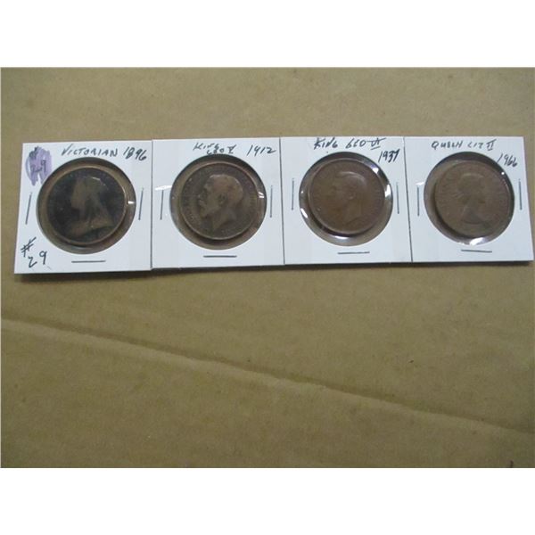1896, 1912 KGV, 1937 KGVI & 1966 QEII PENNY SET