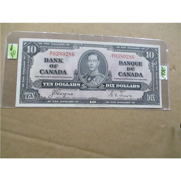1937 BANK OF CANADA LEGAL TENDER $10 BILL