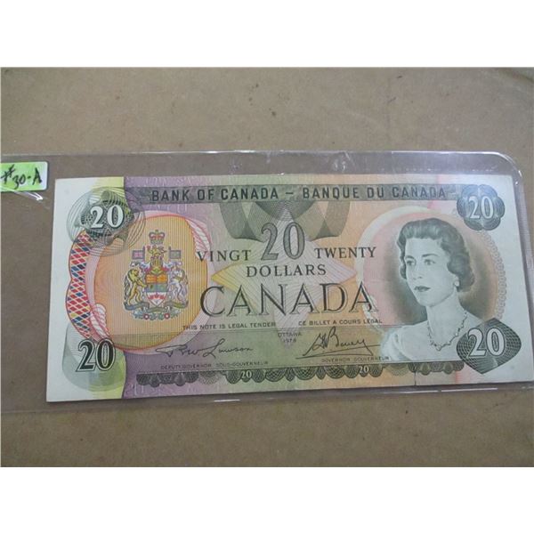 1979 MULTI COLORED LEGAL TENDER BANK OF CANADA $20 BILL