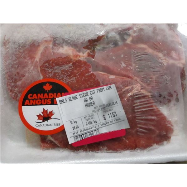SHELF PULLS (AS IS):  BONELESS BLADE STEAK (APPROX. $11.63)