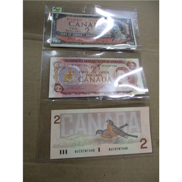 1954, 1974 & 1986 STOCK SHEET LAST OF CANADA $2 BILLS