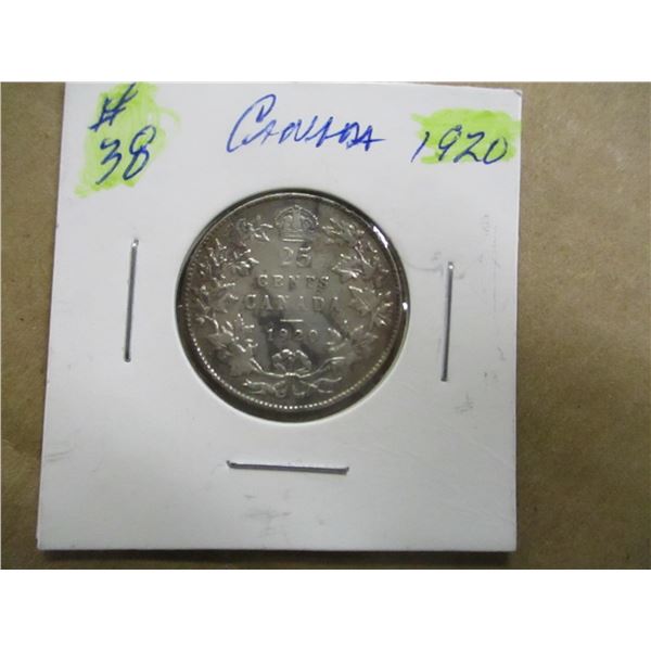 1920 CANADA KING GEORGE V SILVER QUARTER