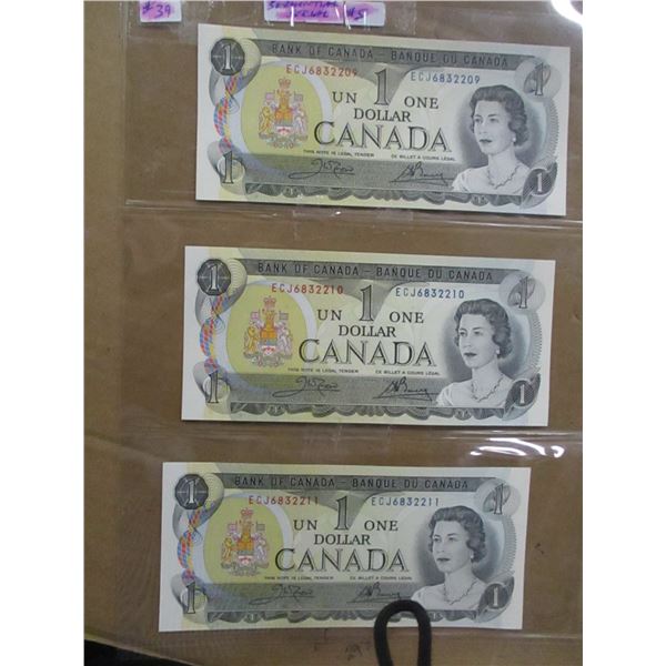 STOCK SHEET 1973 MINT DOLLAR BILLS (SEQUENTIAL SERIAL NUMBERS)