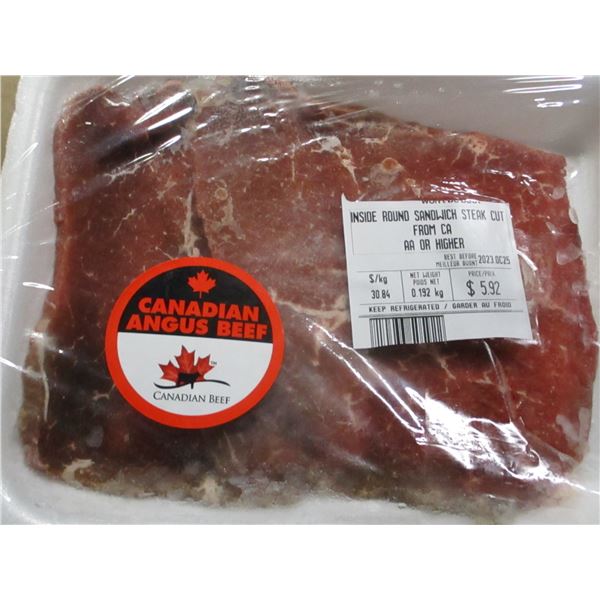 SHELF PULLS (AS IS):  INSIDE ROUND SANDWICH STEAK (APPROX. $5.92)