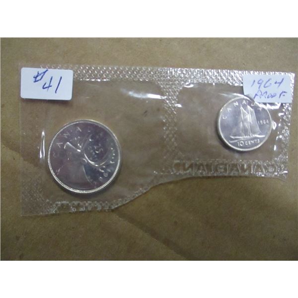 1964 PROOF CAMEO MINT SEALED SILVER QUARTER & DIME