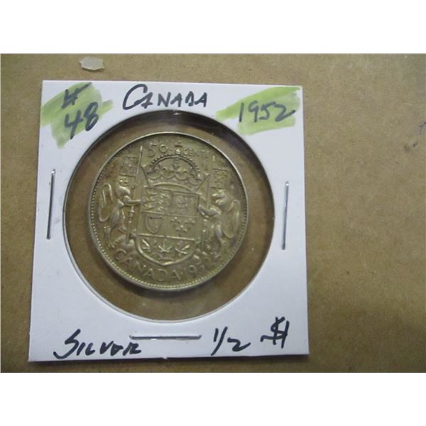 1952 CANADA KING GEORGE VI SILVER HALF DOLLAR