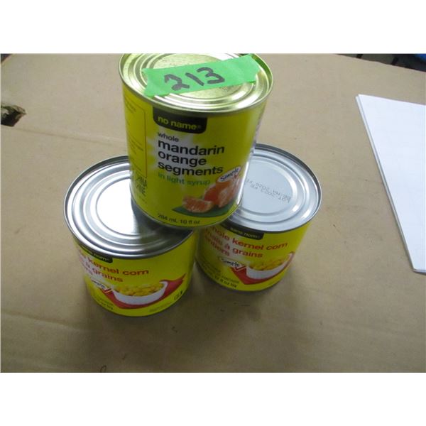 SHELF PULLS (AS IS):  2 CANS KERNAL CORN & 1 CAN MANDARINS