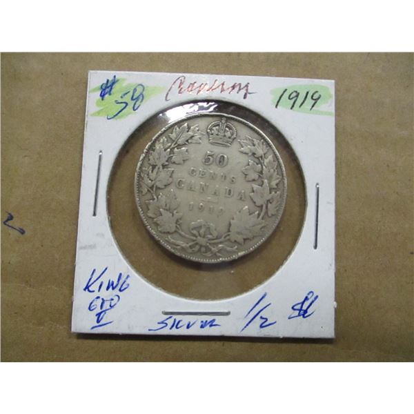 1919 CANADA KING GEORGE V SILVER HALF DOLLAR