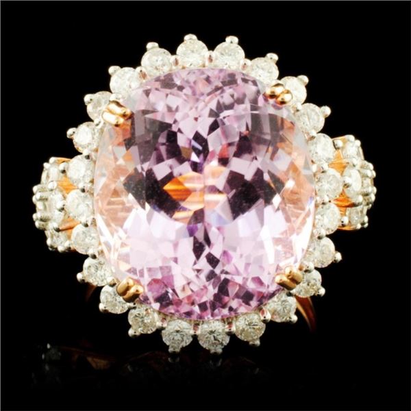 14K Gold 17.50ct Kunzite & 1.32ctw Diamond Ring