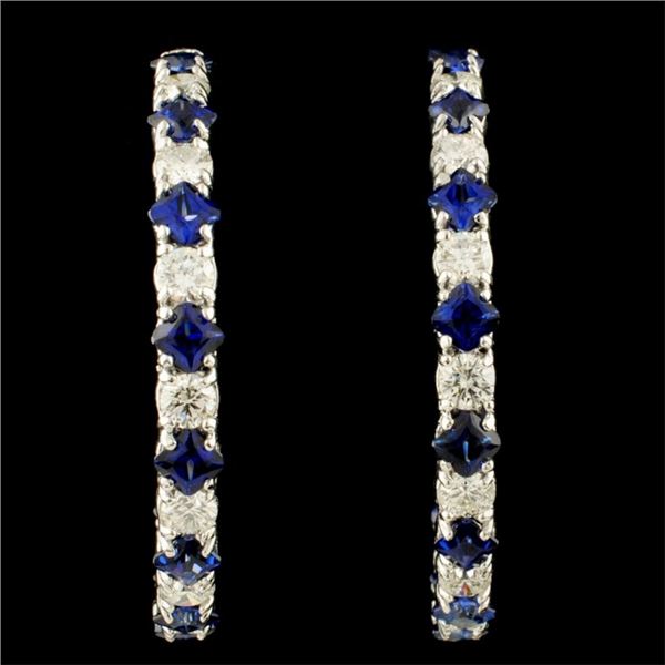 14K Gold 6.15ct Sapphire & 3.20ctw Diamond Earring