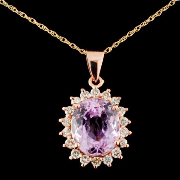 14K Gold 6.50ct Kunzite & 0.60ct Diamond Pendant