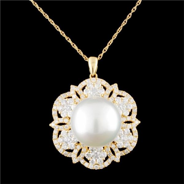18K Gold 14MM Pearl & 2.26ctw Diamond Pendant