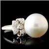 Image 3 : 18K Gold 12.00MM Pearl & 0.27ctw Diamond Ring