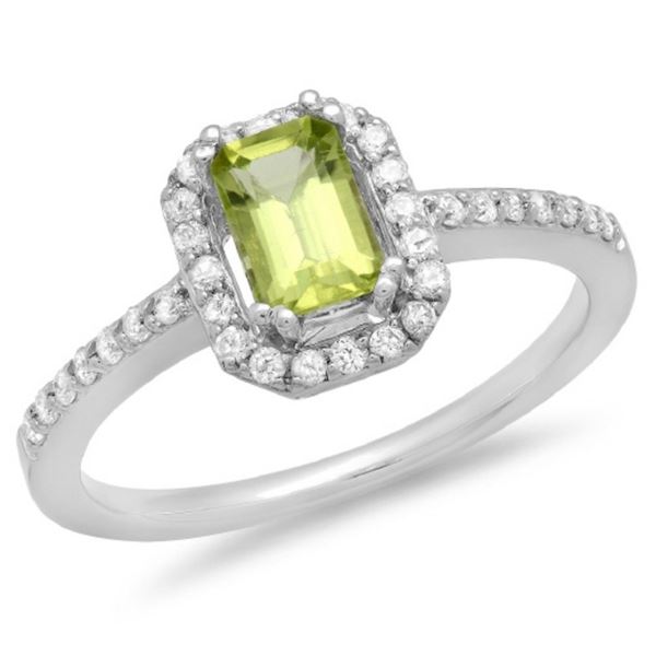 14K Gold 0.75ct Peridot & 0.25ct Diamond Ring