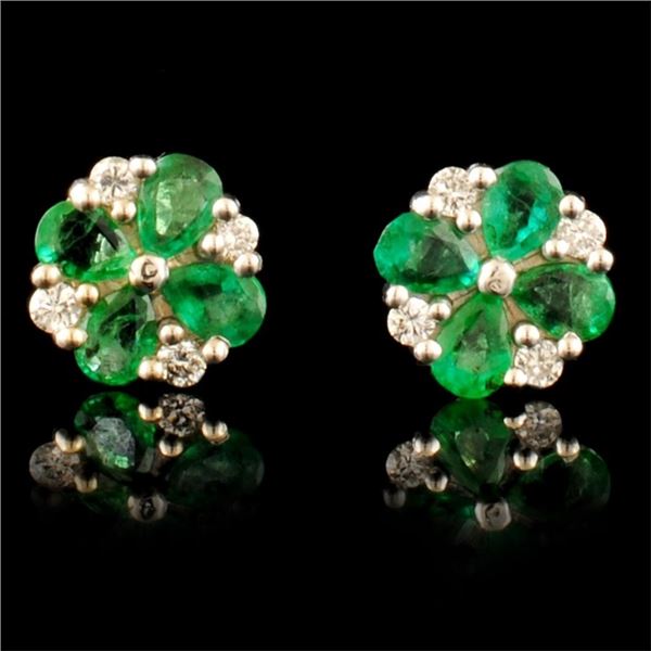 14K Gold 3.00ct Emerlad & 0.40ct Diamond Earrings