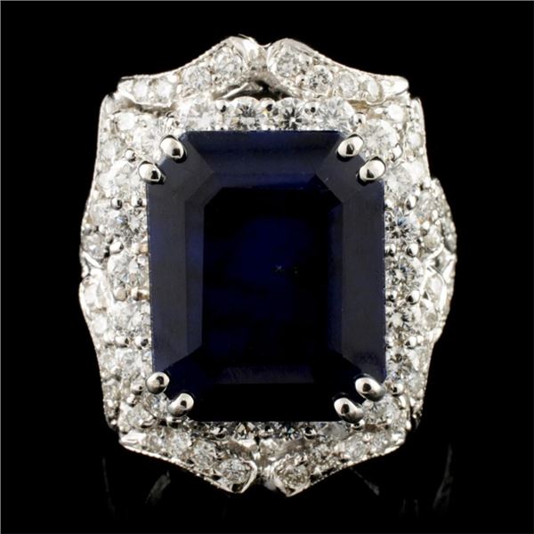 14K Gold 10.32ct Sapphire & 2.14ctw Diamond Ring