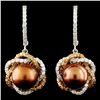 Image 1 : 14K Gold 9.5MM Pearl & 2.23ctw Diamond Earrings