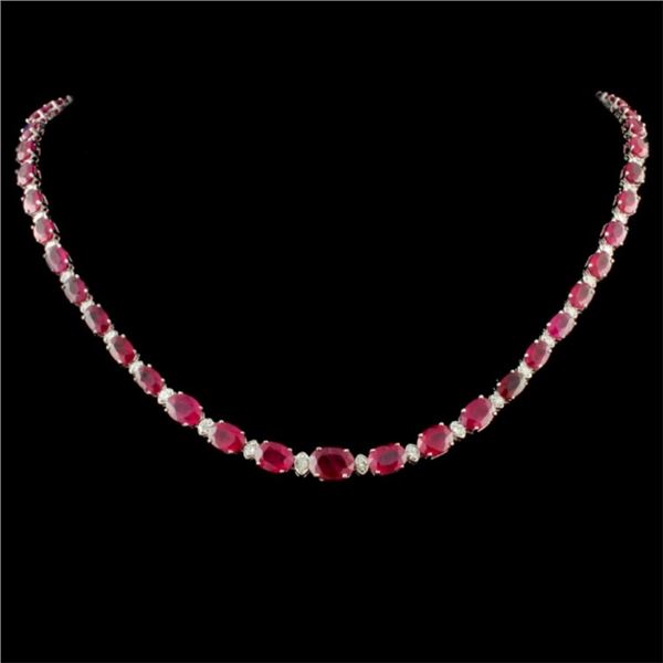 14K Gold 30.00ctw Ruby & 1.00ctw Diamond Necklace