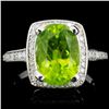 Image 1 : 14K Gold 4.00ct Peridot & 0.75ctw Diamond Ring