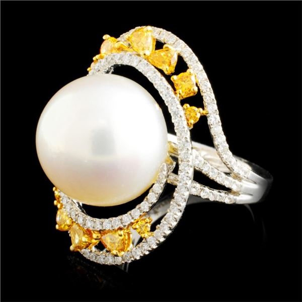 18K Gold 14.00MM Pearl & 1.45ct Diamond Ring