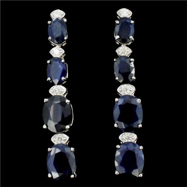 14K Gold 5.00ct Sapphire & 0.35ct Diamond Earrings