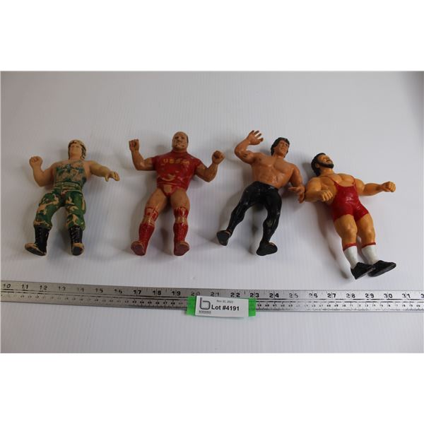 (4) WWE / WWF 1980's Bendies Wrestling Figures -Corporal Kirchner, Ricky Steamboat, Nikolai Volkoff,