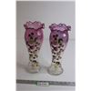 Image 1 : Pair of 12 1/2" Victorian Amethyst Purple Hand Painted Vases