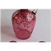 Image 3 : Bohemian Cranberry Decanter with Hand Painted Enamel Decoration, (2) Matching Mini Cups
