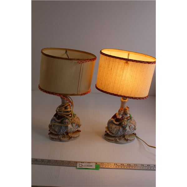 (2) Japan Figural Lamps - Some Trim is Coming Off