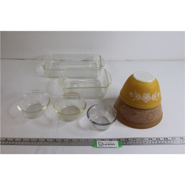 (5) Clear Glass Baking Dishes, (2) Pyrex Bowls