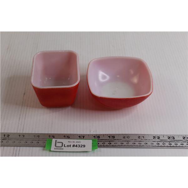 (2) Pyrex Dishes - Red Refrigerator Dish (No Lid) + Square Bowl