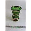 Image 1 : Vintage Green Glass Vase with Gold Accents - Chipped