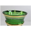 Image 2 : Vintage Green Glass Vase with Gold Accents - Chipped