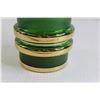 Image 4 : Vintage Green Glass Vase with Gold Accents - Chipped