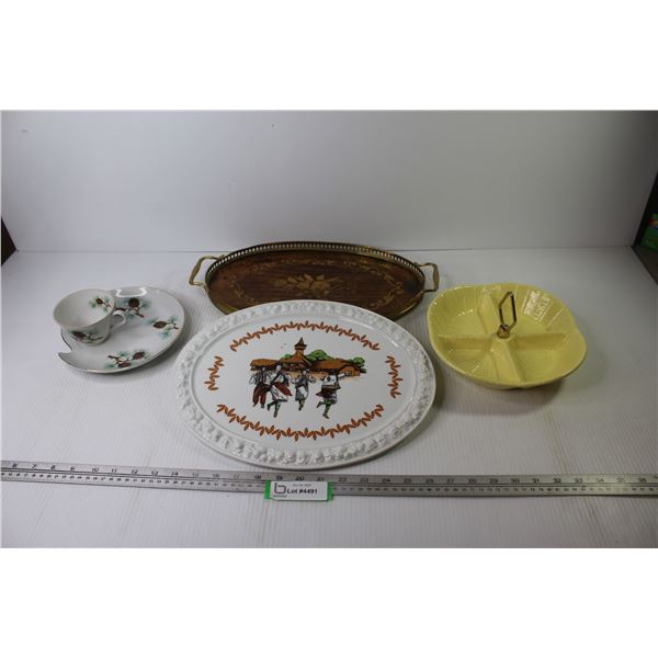 Gerold-Porzellan Platter - Metal & Wood Tray - Snack Plate & Cup - Divided Serving Dish