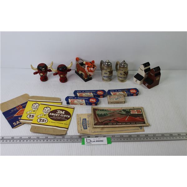 Texaco Map (worn) - (4) Sets of Salt Shakers - (4) Packs of Double Sided Razor Blades - (3) Packs of