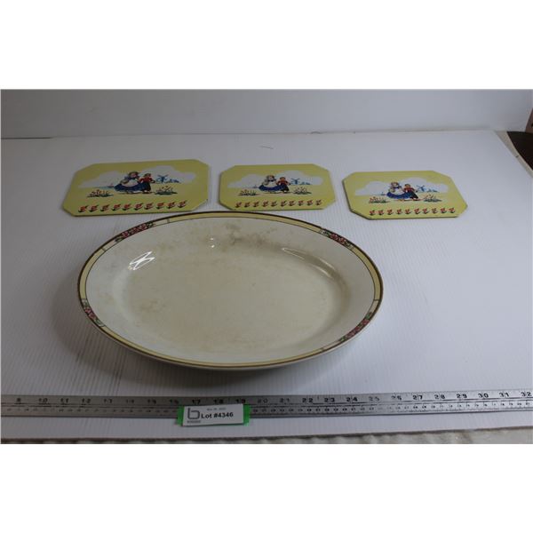 (3) Pro-Tex Hot Pot Plates - Dutch Theme, 16" Meakin Serving Platter