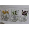 Image 2 : (3) Birth Flower Glasses, (2) Cups with Saucers, Cartoon Mug