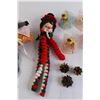 Image 4 : Crochet Mouse, Crochet Clown with Hard Head, (5) Fairy Decorations, (10+) Christmas Baubles, (2) Bow