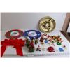 Image 1 : (3) Serving Platters - (1) is Bugs Bunny, (2) Red Door Ribbons, (20+) Assorted Christmas Ornaments