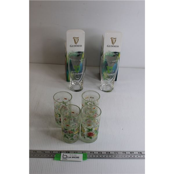 (6) Glasses -   (2) are Guinness NIB, (4) Vintage