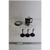 Image 1 : (3) Black and Clear Wine Glasses, Large PGI Mug, Vase with Base