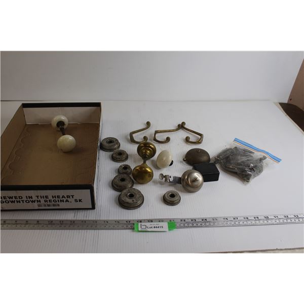 (2) Doorknobs + Extra Knob , (2) Bells, (3) Hooks, Misc.