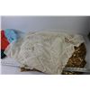 Image 4 : (2) Table Cloths Gold & Crocheted - (2) Fabric Material
