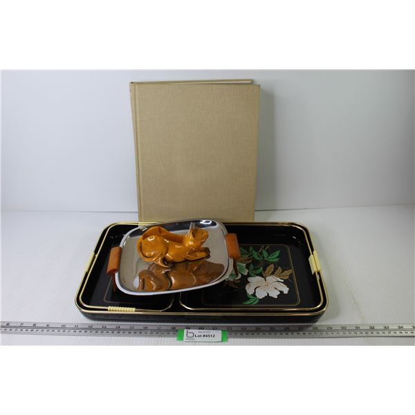 Book - New York Photographs - Plastic Tray Set - Cat Tape Dispenser - Metal Dish w/Wooden Legs