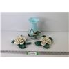 Image 1 : Glass Swirl Vase - (2) Ceramic Flower Candle Holders