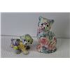 Image 4 : (2) Horse Perfume Bottles - Wooden Bird - Tall Cups - Ceramic Cat & Dog Ornaments